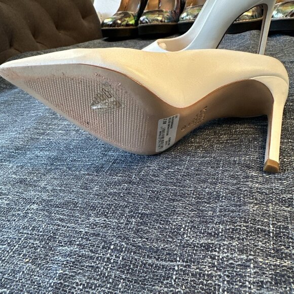 Schutz Lou Pointed Toe Pumps White Leather Heels - Picture 16 of 16